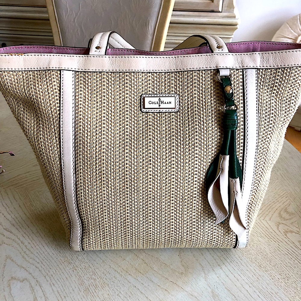 Cole Haan Straw & Cream colored Leather Handbag